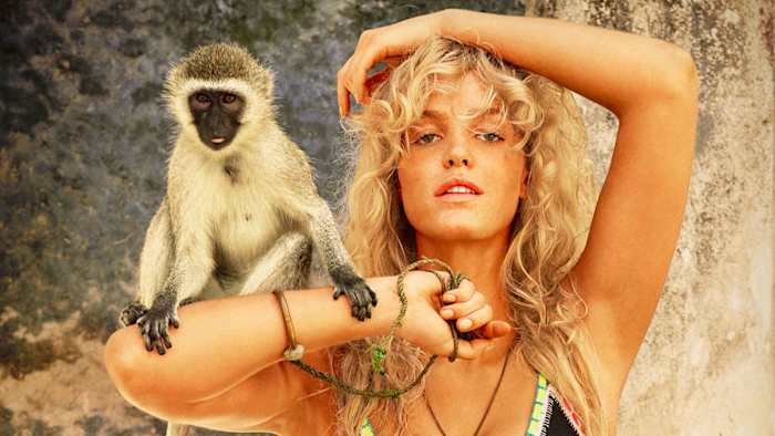 Erin Heatherton and a friend in Zanzibar.